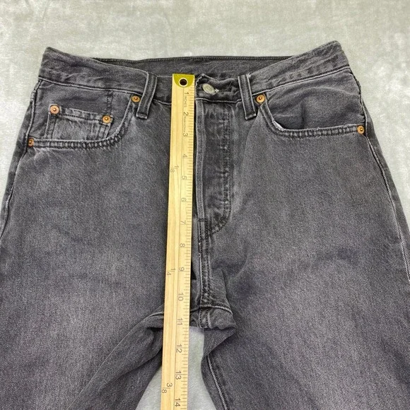 Levi's 501 Grey Wash Button Fly Straight Leg Distressed Hem Jeans Sz 27 Grunge - Picture 2 of 13